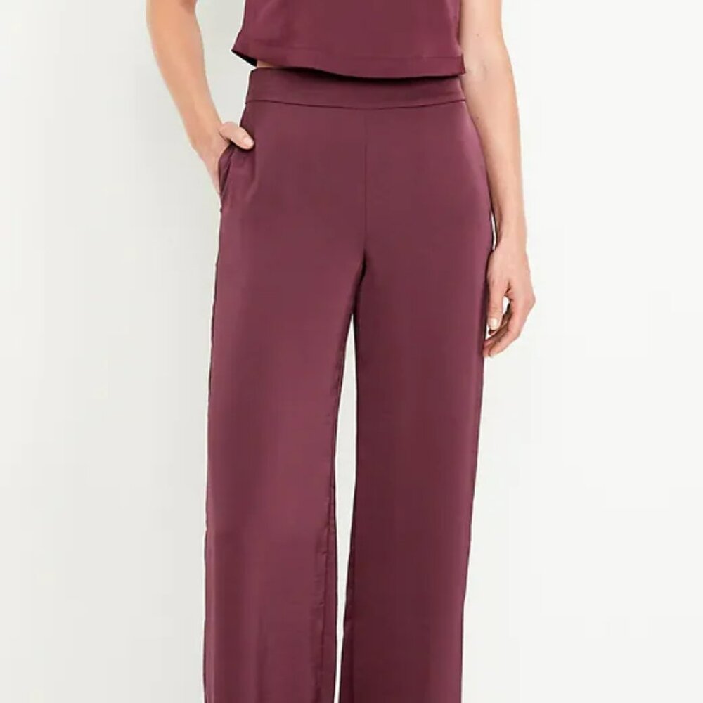 High-Waisted Satin Super Wide-Leg Pants Cherry Bark